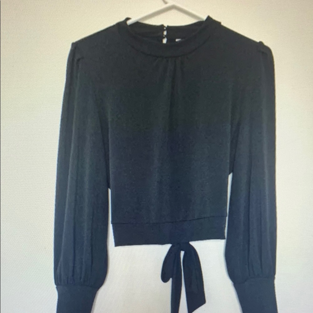 RW&CO. Black Long Sleeve Top with Waist Tie
